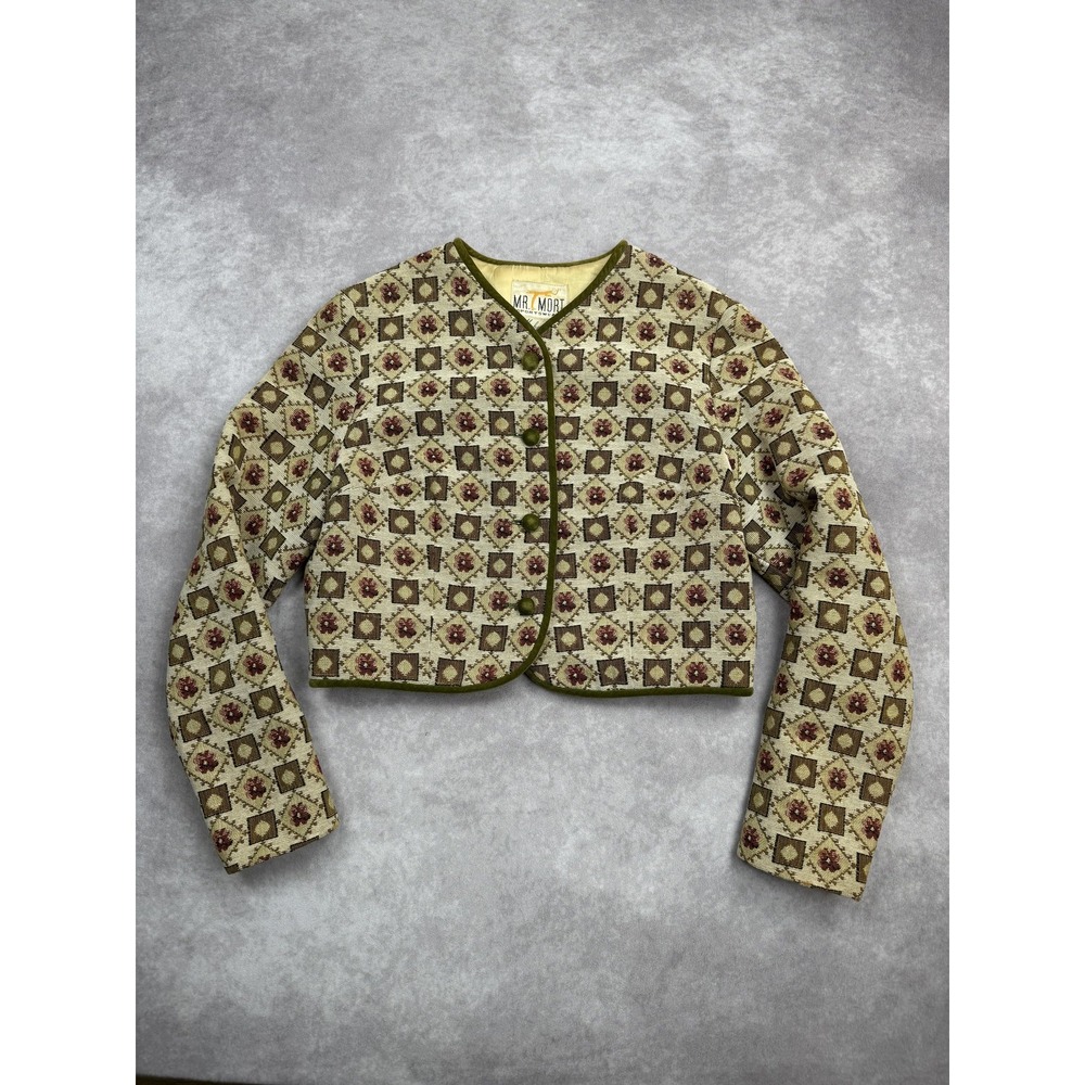 Vintage Mr Mort Jacket Womens Small Green Floral Tapestry 60s Cropped‎ Mod Lined